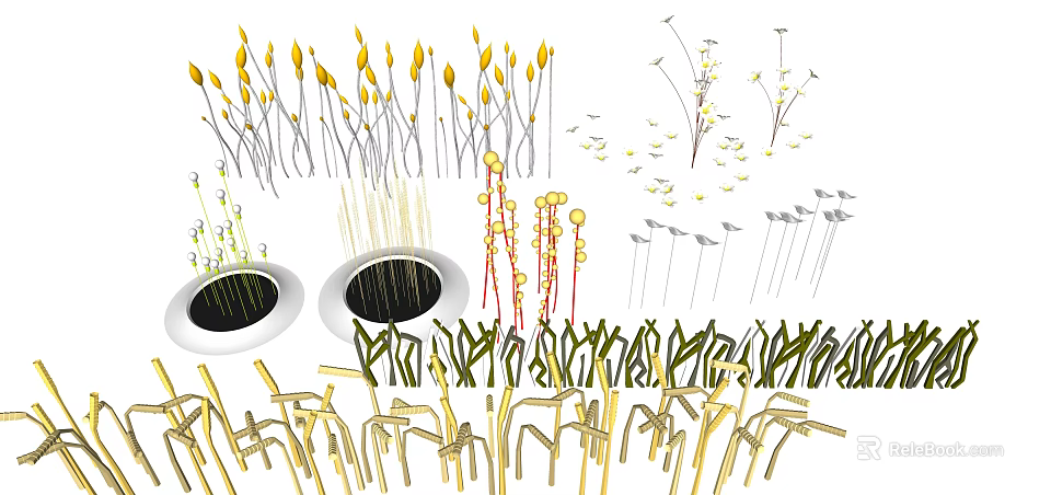 Colorful Plant Inspired Outdoor Lights With Various Shapes And Heights For Garden Decoration 3d model 