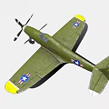 Vintage Green Fighter Plane With American Star Insignia Yellow Wing Tips And Propeller