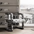 Modern Patterned Accent Chair With Bookshelf Books Window View And Laptop In Living Room Interior
