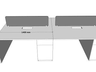 Office Desk With Two Adjacent Workstations Privacy Screens And 1400mm Length 3d model