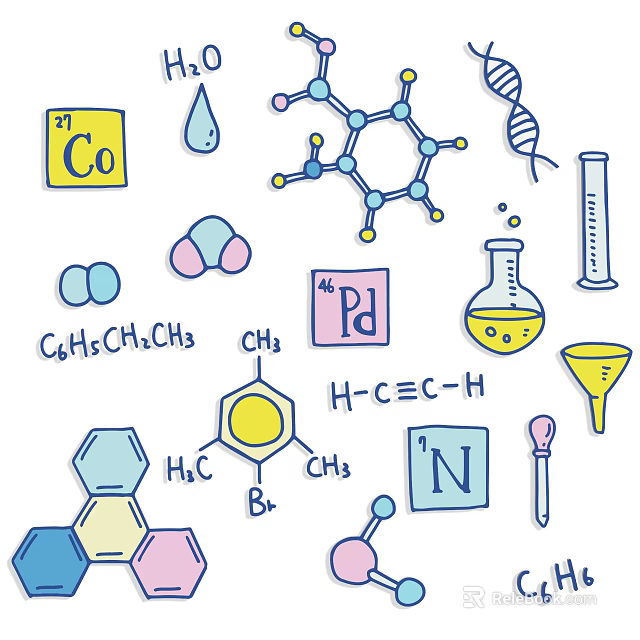 Chemical Themed Wall Decor Featuring Molecular Structures Lab Equipment And Element Symbols 3d model 