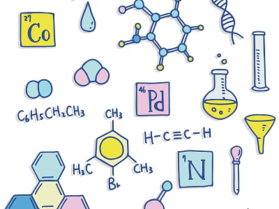 Chemical Themed Wall Decor Featuring Molecular Structures Lab Equipment And Element Symbols 3d model