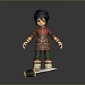 3D Character Wearing Red Outfit Green Pants White Boots With Sword Brown Scabbard Golden Hilt