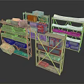 Multiple Industrial Storage Shelves Stocked With Wooden Crates And Fabric Packages