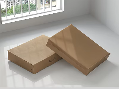 Two Brown Cardboard Boxes in Bright Room With Window And Buildings Outside 3d model