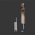 Man Standing With Arms Outstretched In Brown Coat Gray Turtleneck Blue Jeans Sneakers Silver Luggage