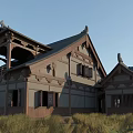 Ancient Architecture with Curved Eaves Wooden Structure and Traditional Roof in Natural Grassland