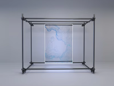 Modern Decorative Ornament Set with Metal Frame and Transparent Blue Pattern Panel 3d model