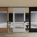 Modern Interior Featuring Brown White Black Sliding Doors With Vertical Striped Glass