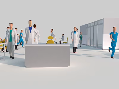 Doctors And Medical Staff With Patients In Busy Hospital Clinical Setting 3d model