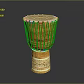 Traditional Decorative Wooden Drum With Handwoven Ropes And Carved Base Design