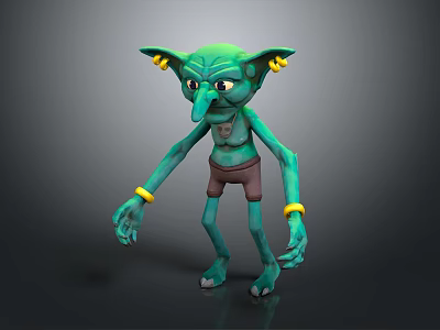 Green Goblin Game and Movie Character With Long Nose Pointed Ears Brown Shorts Yellow Bracelets 3d model