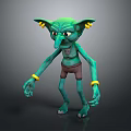 Green Goblin Game and Movie Character With Long Nose Pointed Ears Brown Shorts Yellow Bracelets