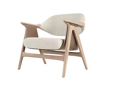 Stylish Modern Accent Chair With Light Upholstered Seat And Wooden Frame Design 3d model