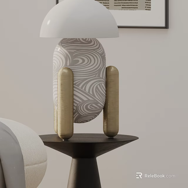 Modern Table Lamp With Wave Pattern Shade And Golden Support Stand For Minimalist Decor 3d model