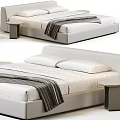 Modern Double Bed Design With White Bedding Striped Blanket And Nightstand