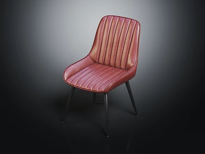 Red Leather Leisure Chair With Vertical Stitching And Black Metal Legs In Modern Design 3d model
