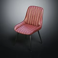 Red Leather Leisure Chair With Vertical Stitching And Black Metal Legs In Modern Design