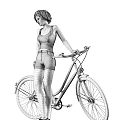 A Woman Wearing Black Tank Top and Denim Shorts Standing Beside Red Bicycle