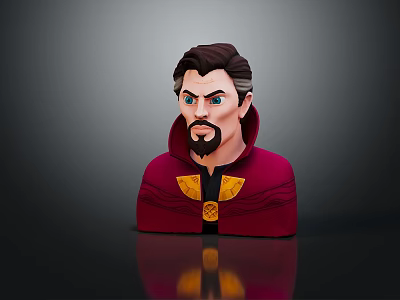 3D Male Character Bust With Red Cloak Yellow Accents And Round Badge 3d model