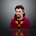 3D Male Character Bust With Red Cloak Yellow Accents And Round Badge