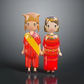 Two People Wearing Traditional Red Clothing With Yellow Sash And Decorative Patterns