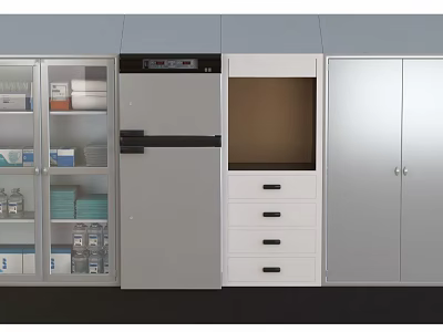 Medical Supplies Storage System With Glass Door Cabinets And Metal Drawers 3d model