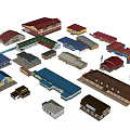 Commercial Complex Scale Model Showcasing Multiple Buildings With Various Colors And Different Shapes 3d model