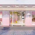 Modern Dessert Shop With Pink Yellow Interiors Curved Walls Round Windows And Orange Seats