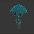 Blue Mushroom Head Game Movie Character With Large Eyes And Slender Body Design