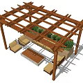 Wooden Pergola With Outdoor Sofa Seating And Green Plant In Leisure Area