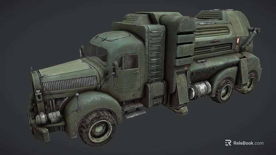 Vintage Green Military Style Truck with Rugged Mechanical Parts and Heavy Duty Tires 3d model 