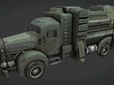 Vintage Green Military Style Truck with Rugged Mechanical Parts and Heavy Duty Tires 3d model