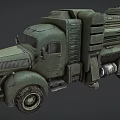 Vintage Green Military Style Truck with Rugged Mechanical Parts and Heavy Duty Tires
