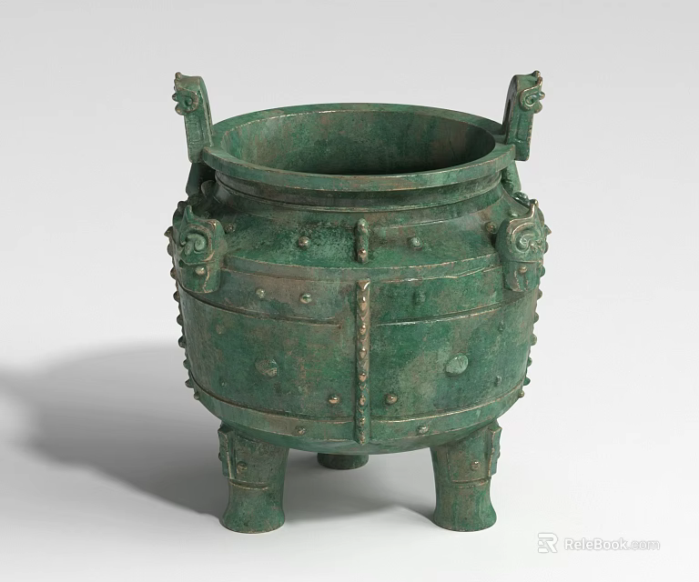 Ancient Bronze Landscape Sculpture With Intricate Carvings Three Legs And Decorative Handles 3d model 