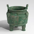 Ancient Bronze Landscape Sculpture With Intricate Carvings Three Legs And Decorative Handles