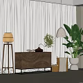 Modern Entryway Console Table With Floor Lamp Large Leaf Plant And Decorative Basket 3d model