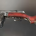 Vintage Submachine Guns With Wooden Stocks Metal Components And Drum Magazines