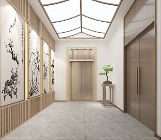 Elevator Hall New Chinese Style 3d model