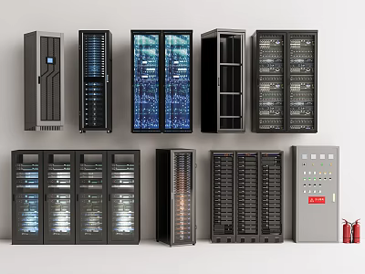 Industrial Equipment Featuring Various Cabinets Digital Screens Control Panels And Safety Extinguishers 3d model
