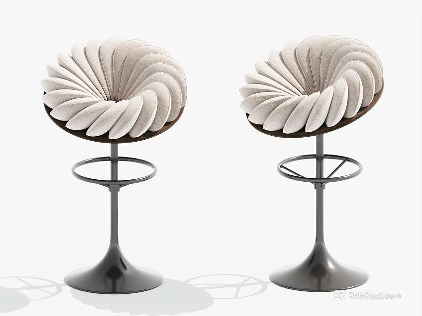 Two Modern Bar Stools With Spiral Velvet Seat Design And Metal Base 3d model 