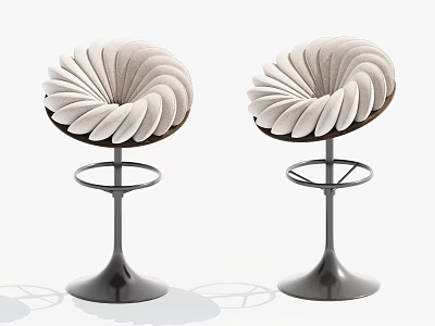 Two Modern Bar Stools With Spiral Velvet Seat Design And Metal Base 3d model