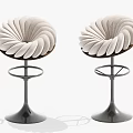 Two Modern Bar Stools With Spiral Velvet Seat Design And Metal Base