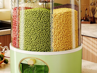 Transparent Green Kitchen Food Storage Container With Colorful Beans On Counter Top 3d model