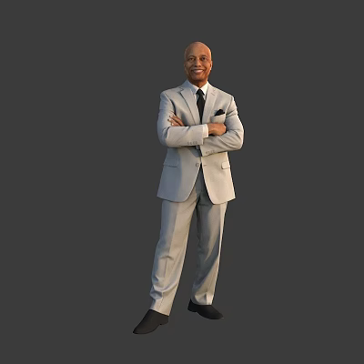 The Man In Light Gray Suit Standing With Arms Crossed Against Gray Background 3d model