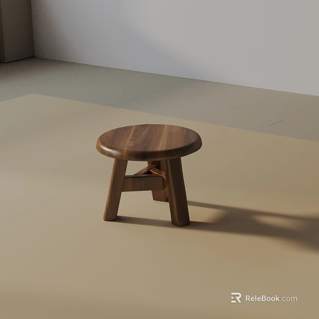 Minimalist Wooden Side Table With Round Top And Crossed Legs For Living Room Interior 3d model 