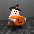 Ghost Shaped Single Chair With Witch Hat And Orange Pumpkin Lantern Design 3d model