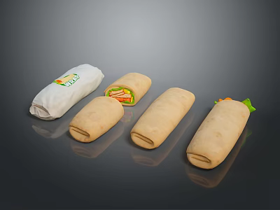 Sliced Burritos With Fresh Vegetables And Wrapped Packaging On Black Background 3d model