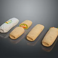 Sliced Burritos With Fresh Vegetables And Wrapped Packaging On Black Background