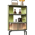 Modern Green Sideboard With Glass Shelves Decorative Bottles And Coffee Machine Storage